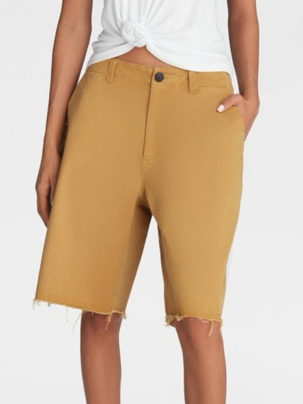 KBB by Kahlana - Women's Mid-Rise 'The Twill Bermuda- Light Brown - S